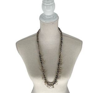 Ann Taylor Womens Round Crystal Woven Fabric Goldtone Chain Link‎ Necklace NWT